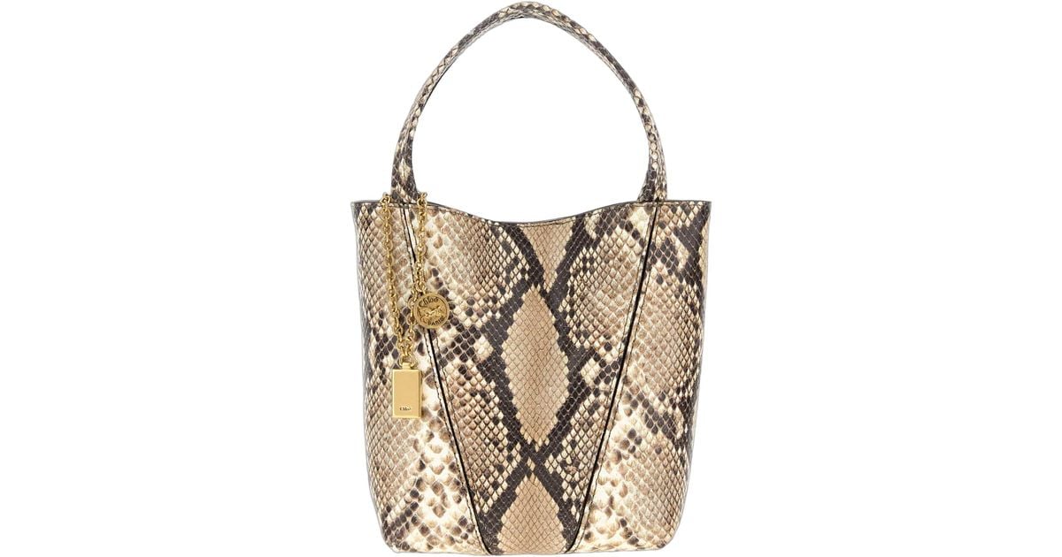 Chloé Chloé Python-Print Leather Shoulder Bag in Natural | Lyst