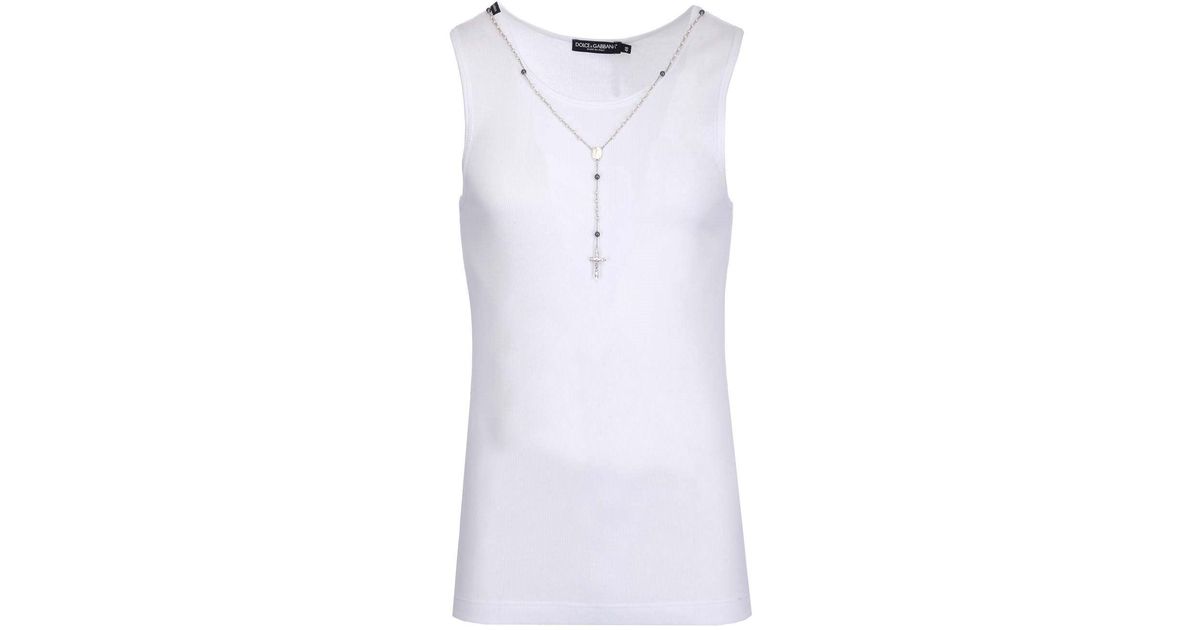 Mens Clothing T-shirts Sleeveless t-shirts Dolce & Gabbana Cotton Rosary Embellished Crewneck Tank Top in White for Men 