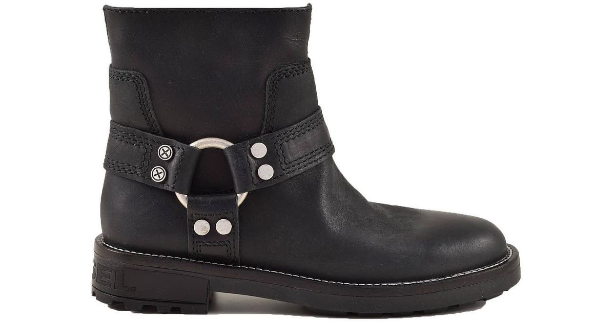 DIESEL Leather S Boots in Black - Lyst