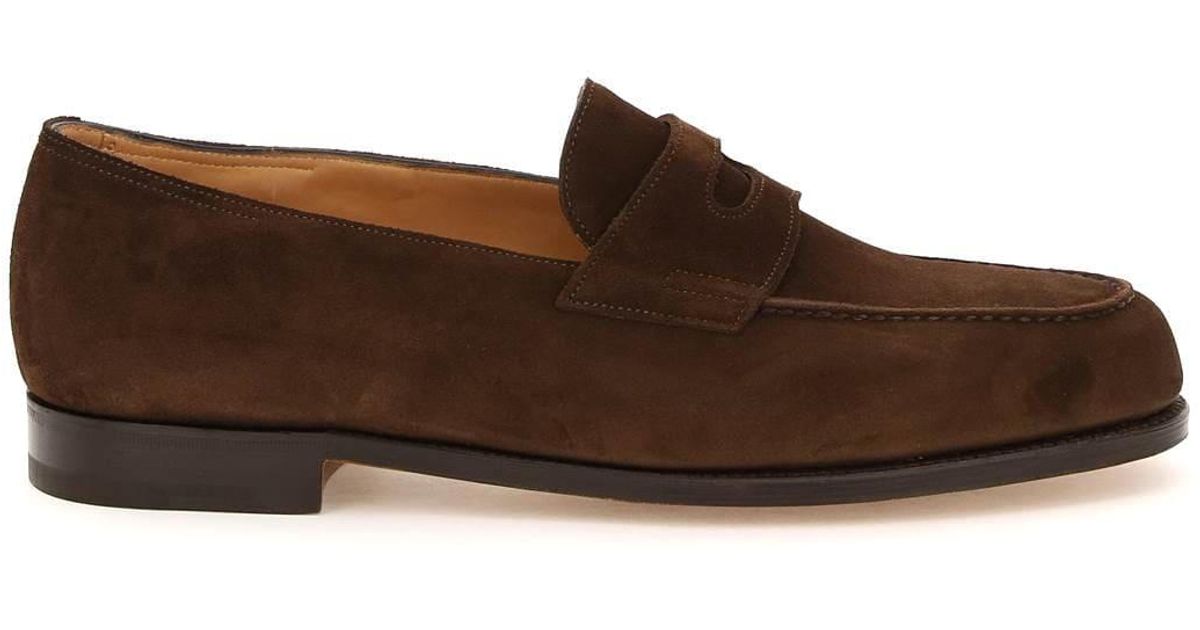 John Lobb Suede Leather Lopez Penny Loafers in Dark Brown (Brown ...