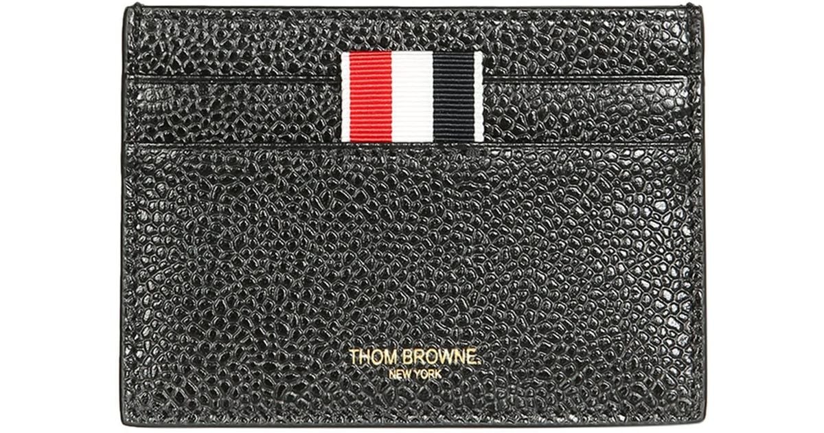 Thom Browne Leather Card Holder With Logo in Nero (Gray) for Men | Lyst
