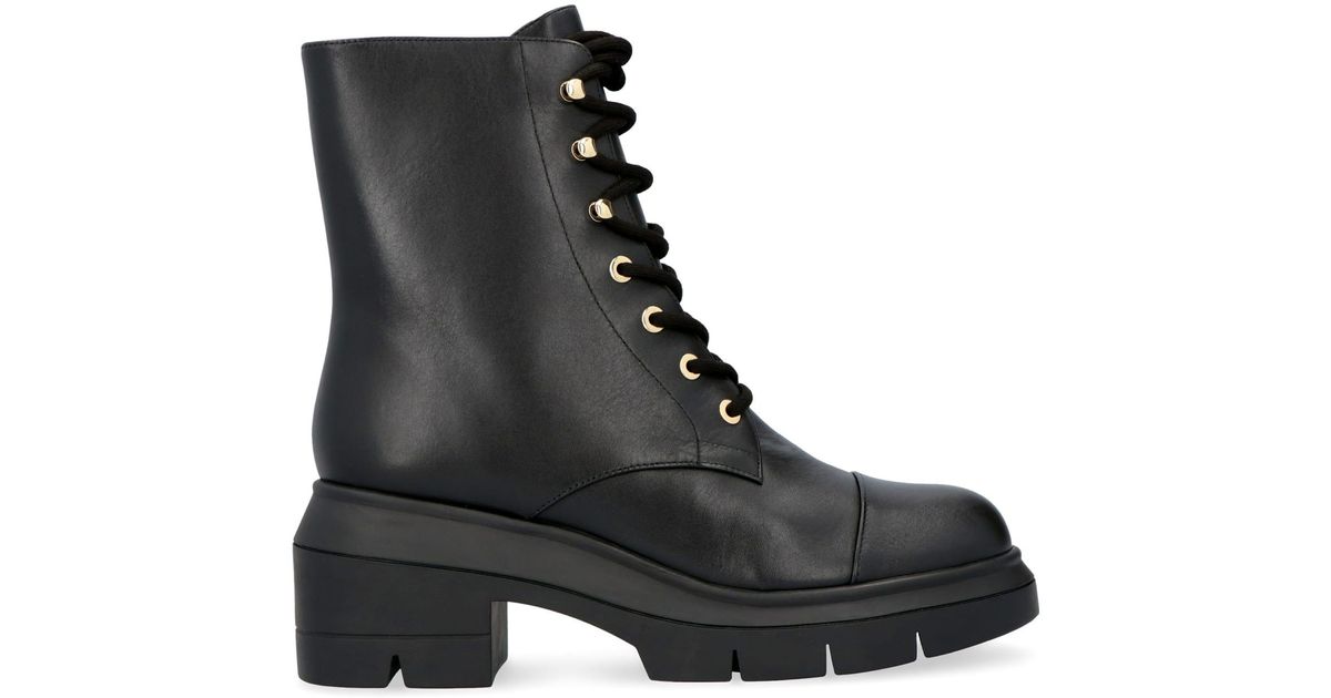 Stuart Weitzman Nisha Leather Combat Boots in Black | Lyst