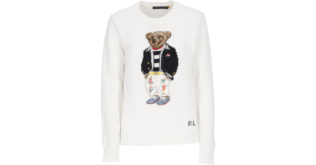 Ralph Lauren Cotton Teddy Bear Sweater in White Lyst