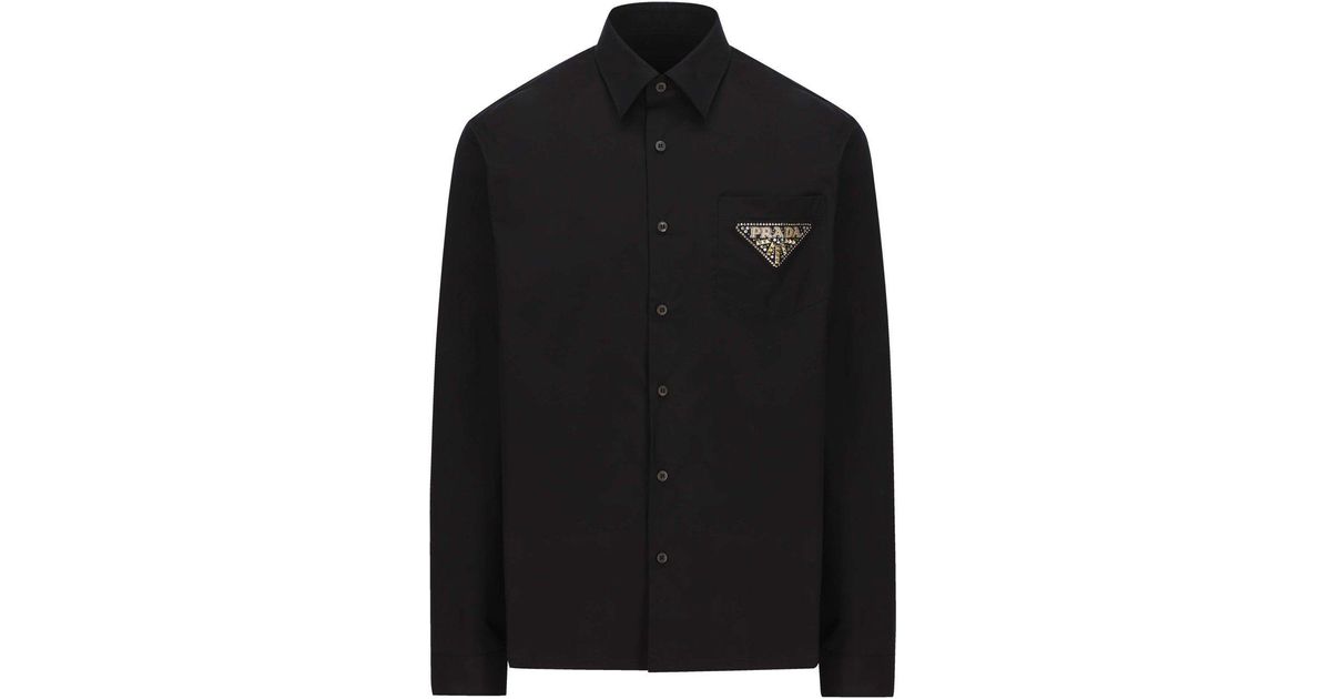 Prada Logo Embellished Button-up Shirt in Black for Men | Lyst