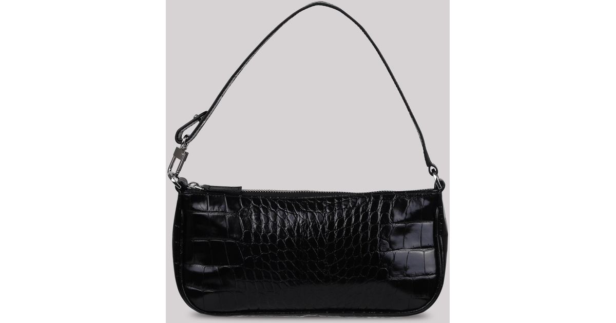 BY FAR Rachel Crocodile Effect Shoulder Bag in Black Lyst