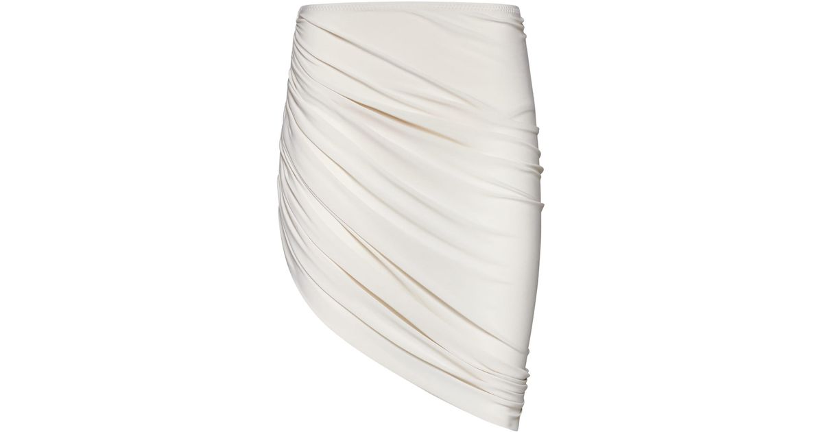 Norma Kamali Diana Jersey Asymmetric Miniskirt in White | Lyst