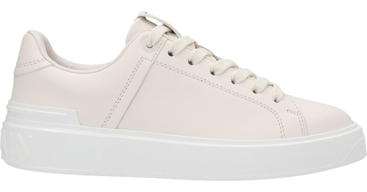 Balmain Logo Leather Sneakers in White - Save 52% | Lyst UK