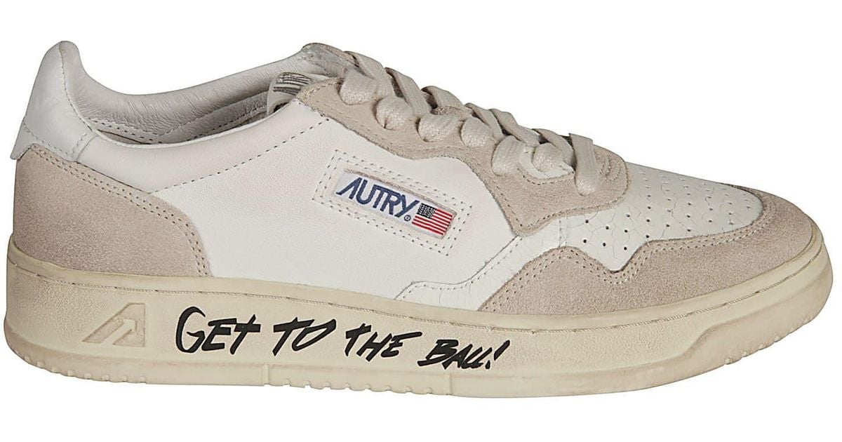 Autry Get To The Ball Written Logo Patched Sneakers in White/Black ...