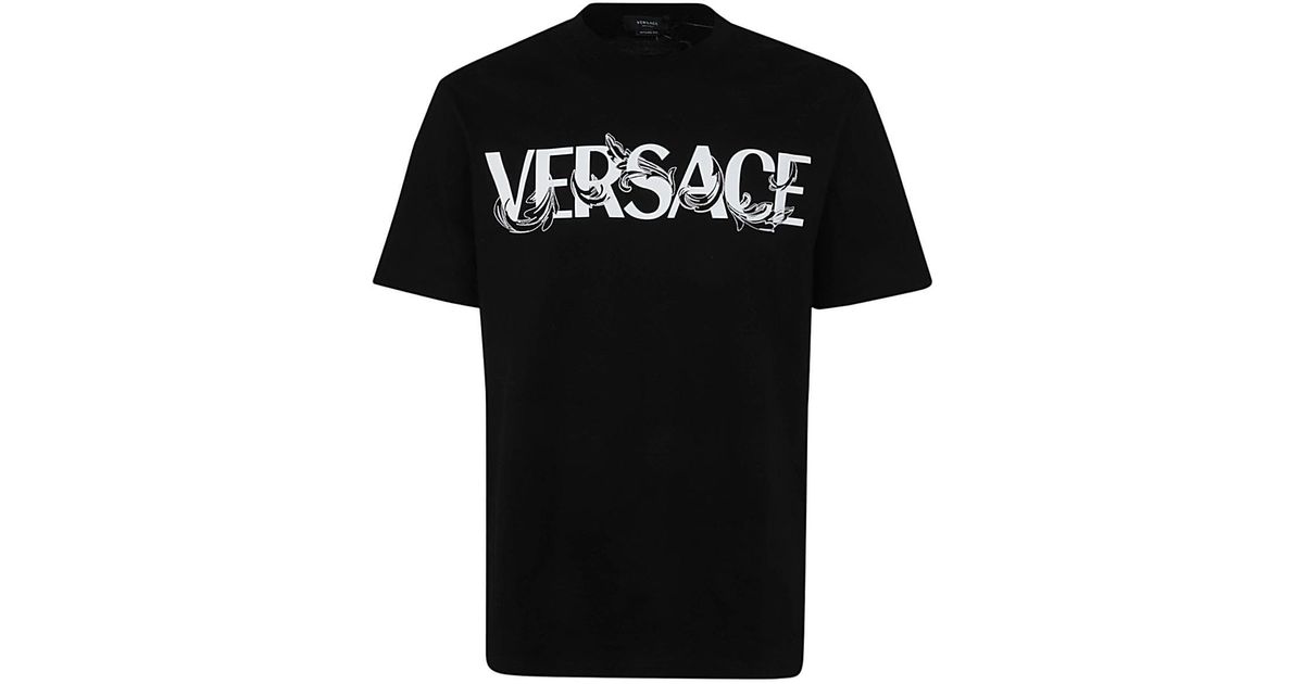 Versace Tshirt Cotton Jersey Fabric Writing Print And Baroque