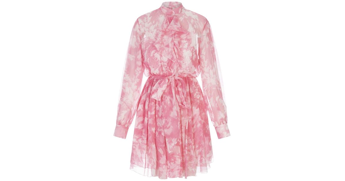 Ermanno Scervino Pink Tie-dye Silk Mini Dress With Ruffles | Lyst