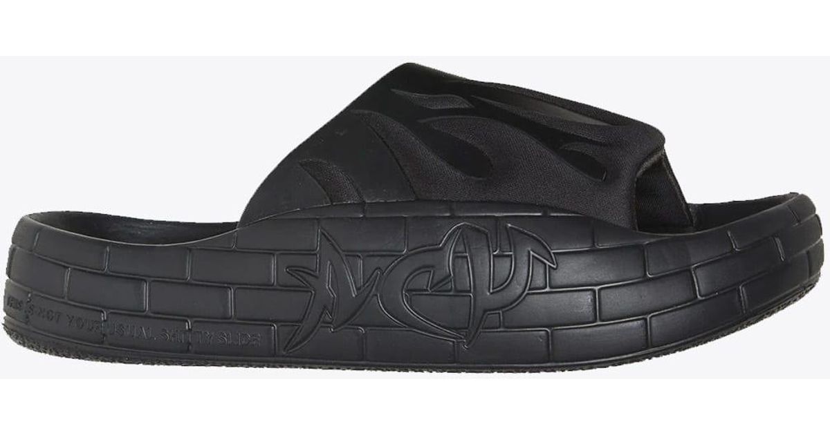 Acupuncture Acu Nyu Slide Black Rubber Slides With Flames Nyu Slide