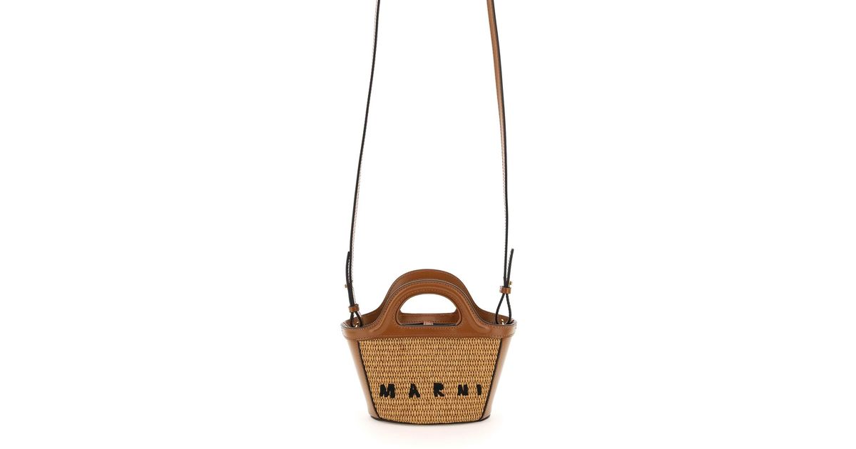 ハンドバッグ Marni Brown Raffia And Leather Tropicalia Bucket Bag Tropicalia Small Bucket Bag in brown leather and raffia