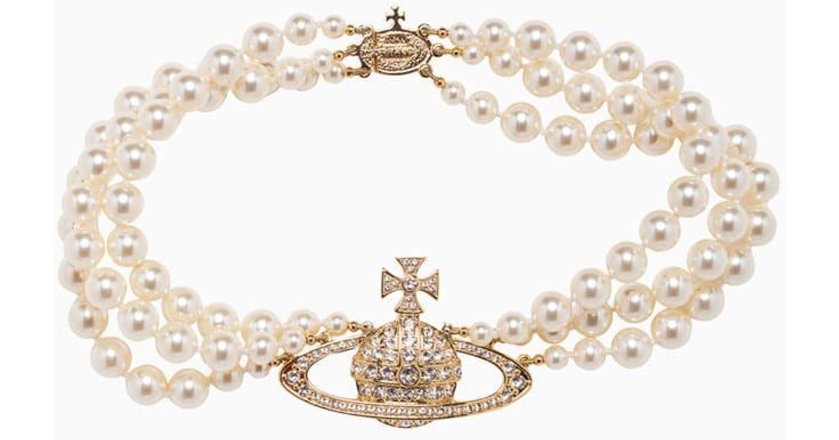 Vivienne Westwood Three Row Pearl Necklace in Metallic | Lyst