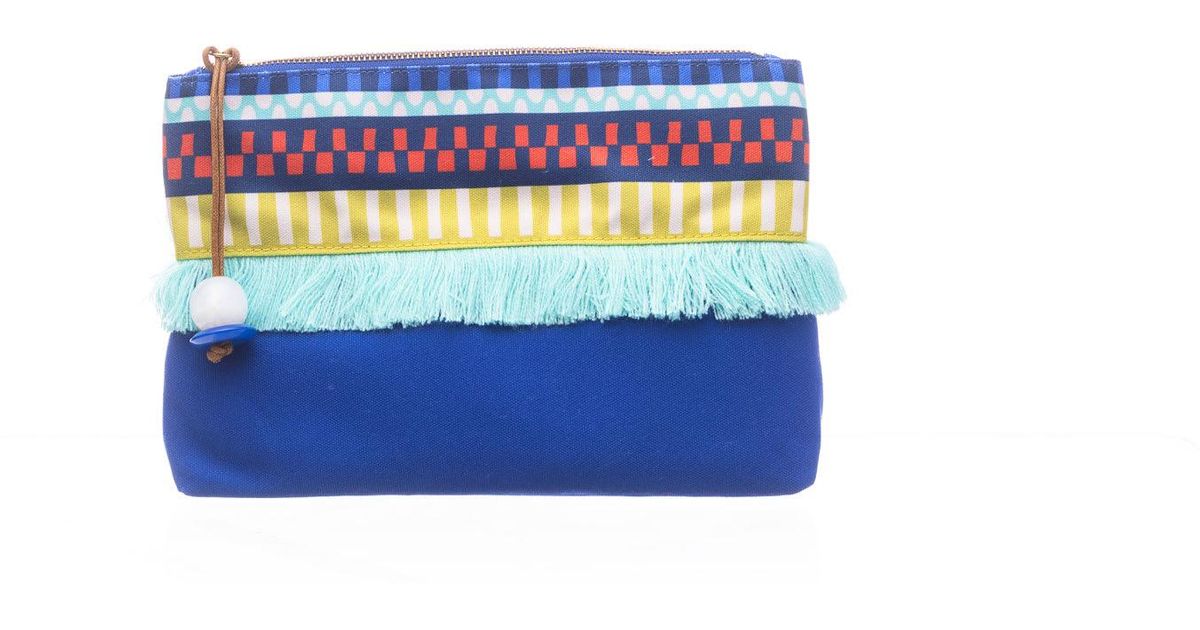 Maliparmi Clutch Bag In Blue Canvas With Fringes | Lyst