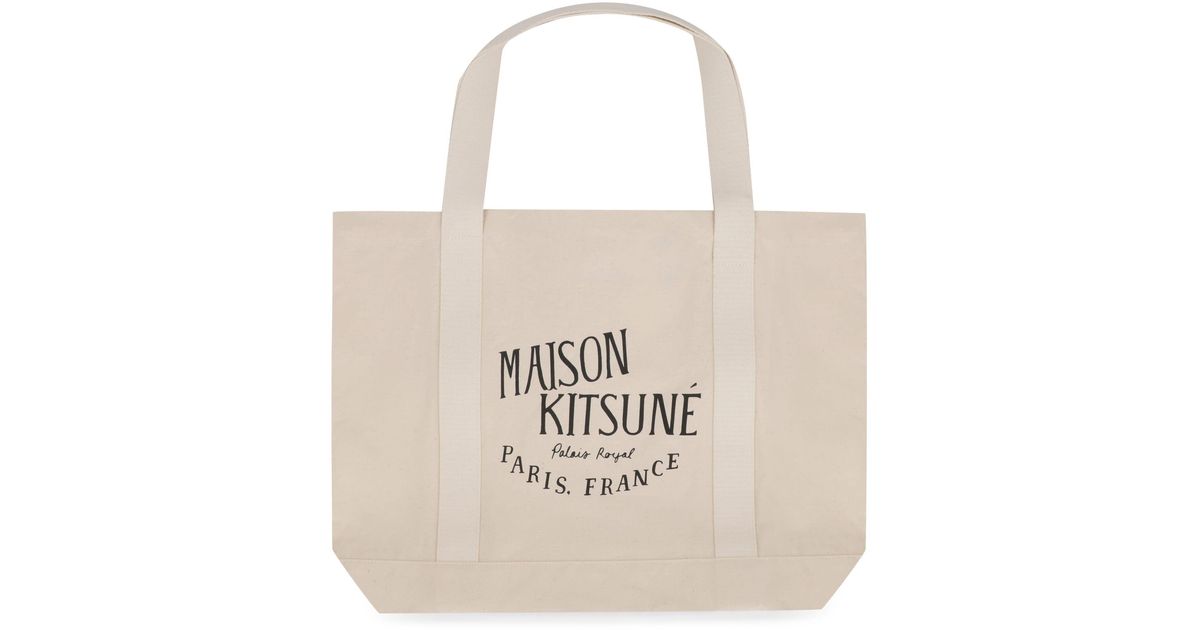 Maison Kitsuné Canvas Tote Bag in White | Lyst