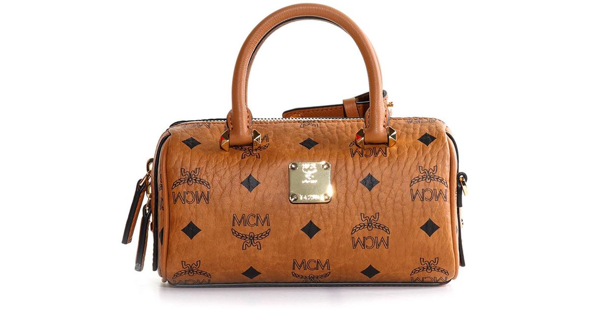 MCM Mini Boston Bag With Shoulder Strap in Brown Lyst
