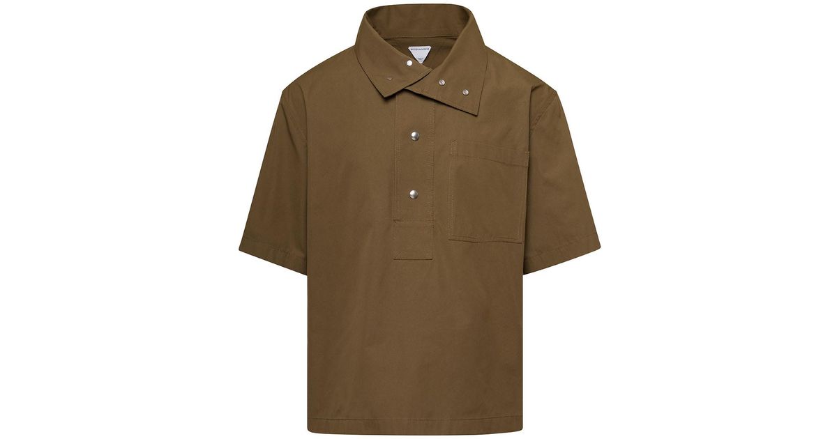 Bottega Dark Green Short Sleeve Shirt With Asymmetric Collar In