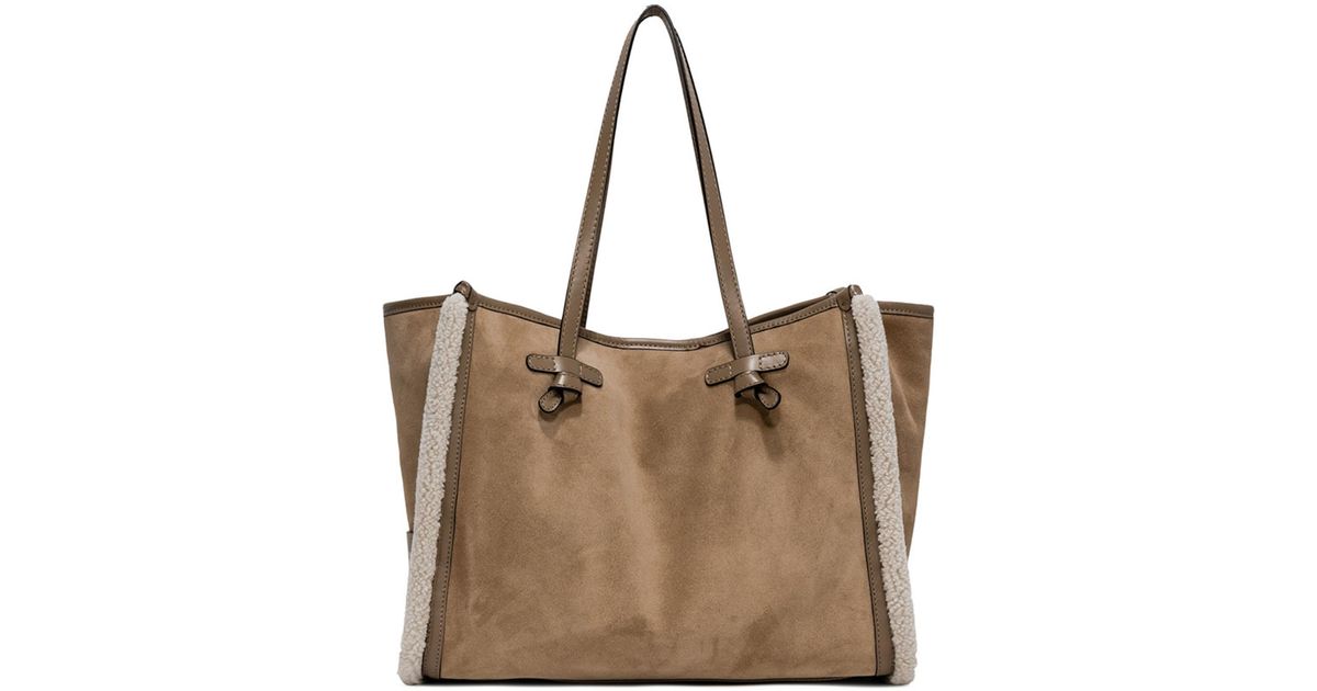 Gianni Chiarini Suede Marcella Bag With Internal Clutch in Natural | Lyst