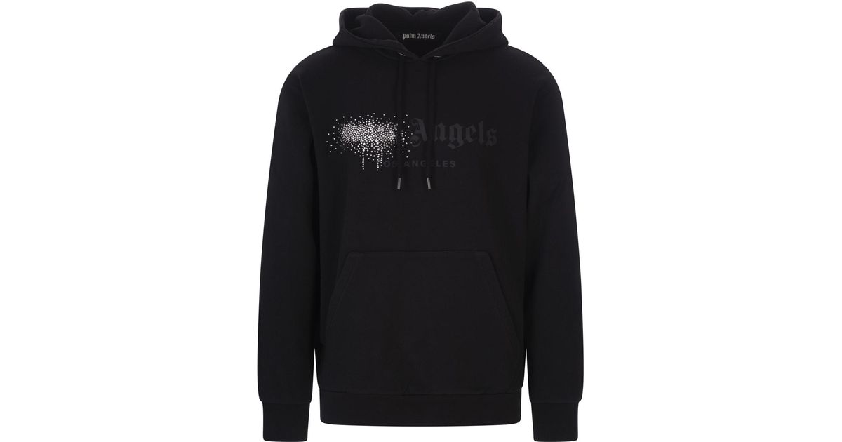 Palm Angels Cotton Black Hoodie With Patent Effect And Rhinestones On ...