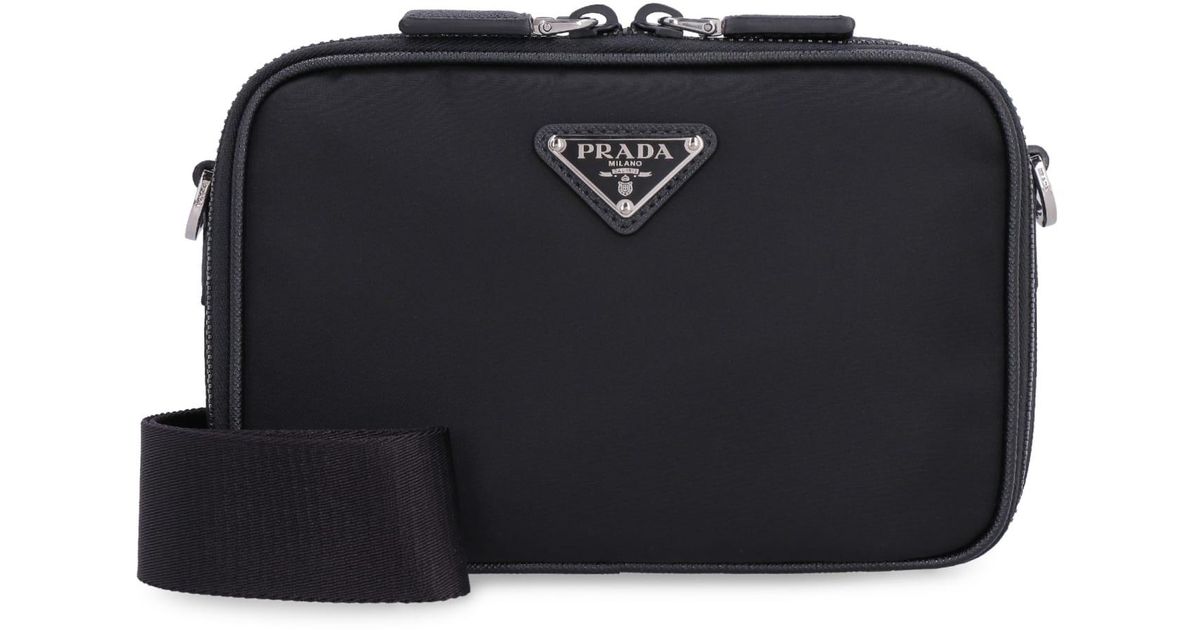 Prada Brique Leather And Nylon Messenger Bag in Black for Men Lyst