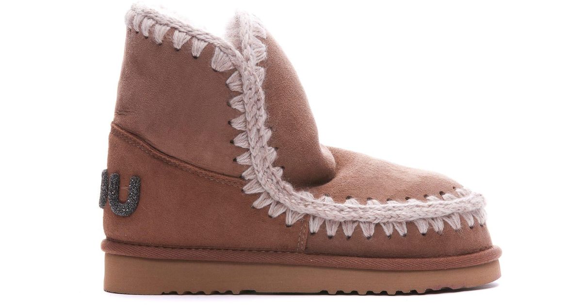 Mou Glitter Logo Eskimo Booties in Brown Lyst