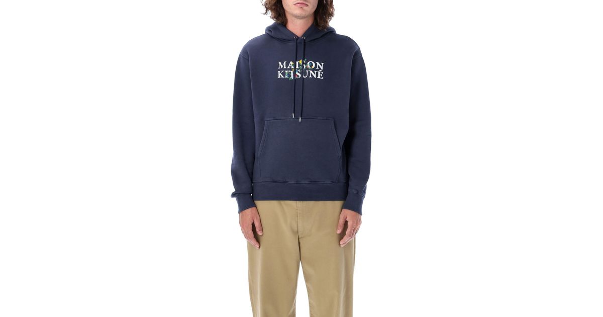 Maison Kitsuné Flowers Comfort Hoodie in Blue for Men | Lyst