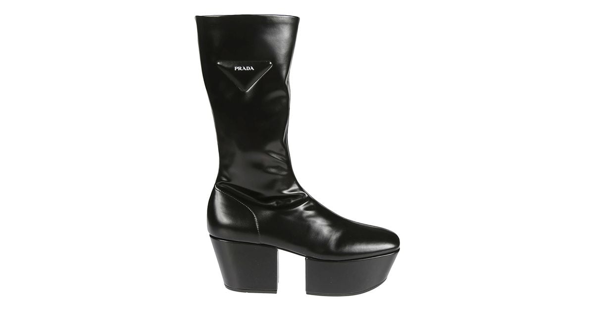 Prada Logo Embossed Side Zip Boots in Nero (Black) - Save 23 
