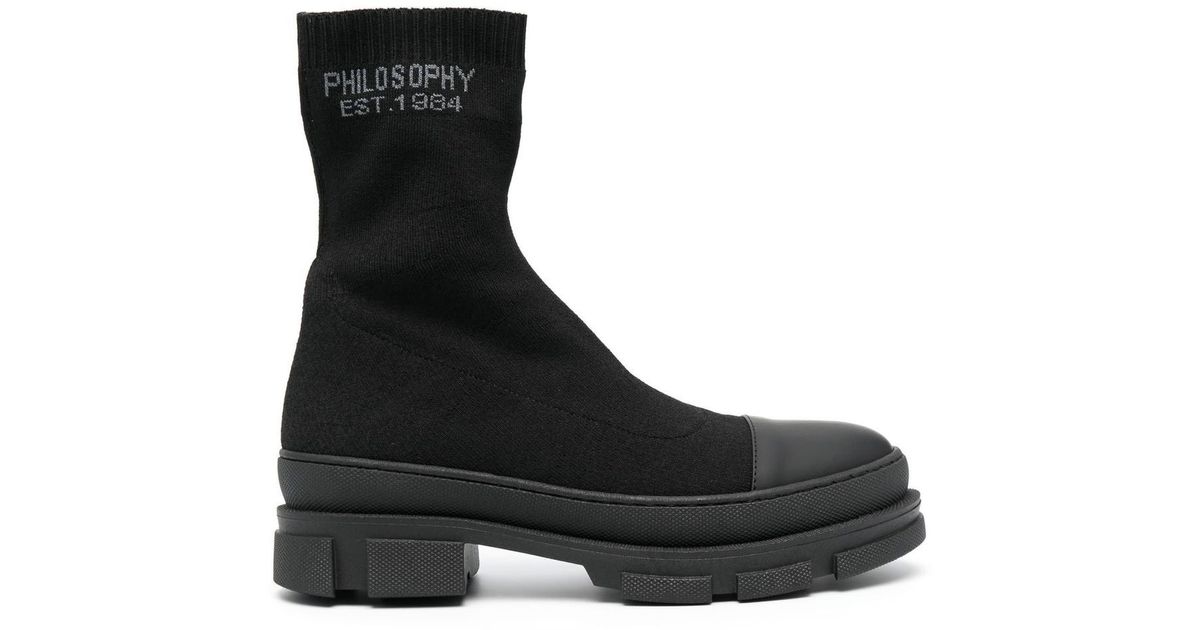 Philosophy Di Lorenzo Serafini Leather Logo-knit Sock Boots in Nero ...