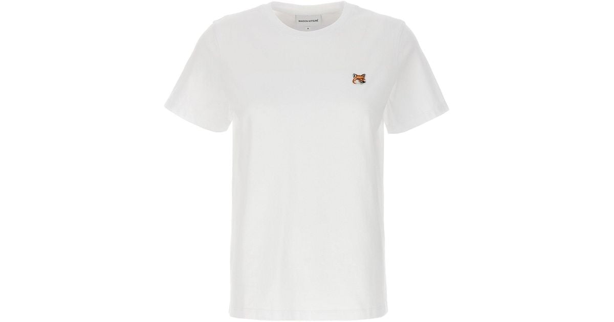 Maison Kitsuné Logo-Embroidered Fox Patch T-Shirt in White | Lyst