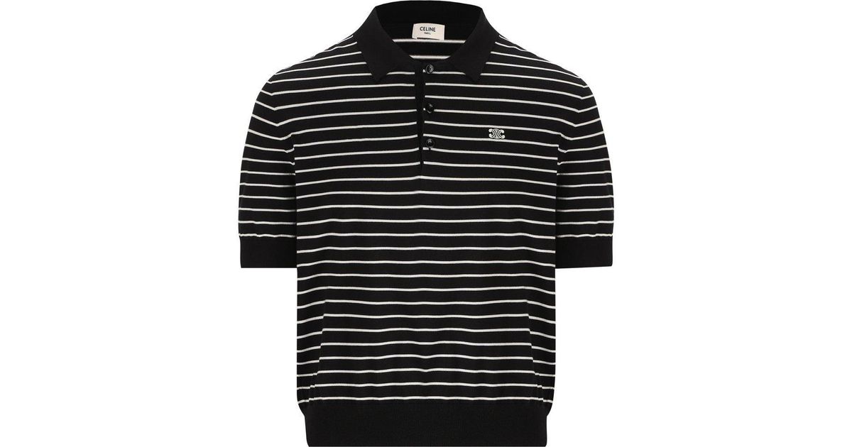 Tシャツ・カットソー CELINE | triomphe loose polo in striped cotton loose polo IN striped cotton - OFF WHITE/YELLOW/BROWN | CELINE