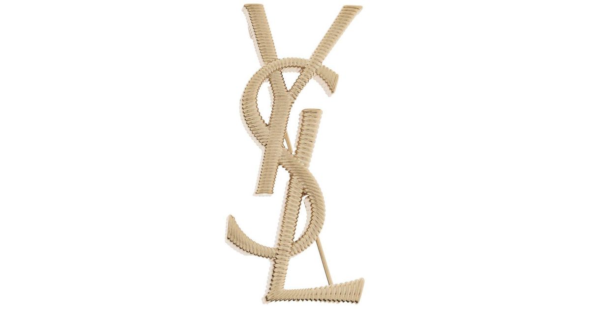 Saint Laurent Logo-Shaped Brooch in Metallic | Lyst