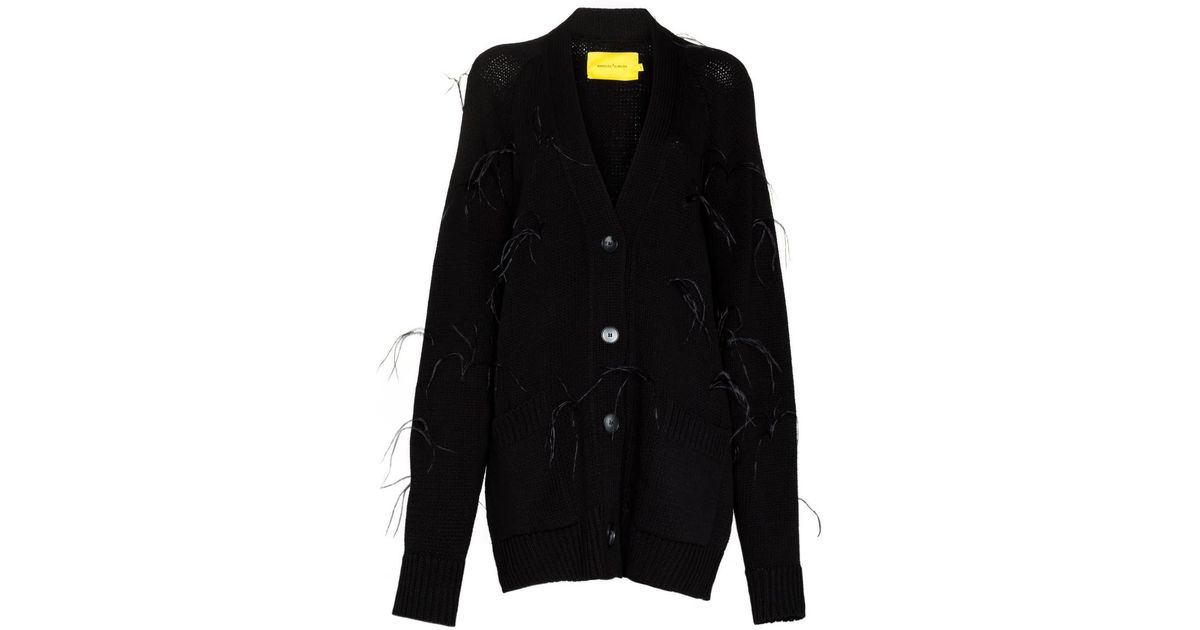 Marques'Almeida Oversized Cardigan With Feathers Pulls in Black | Lyst