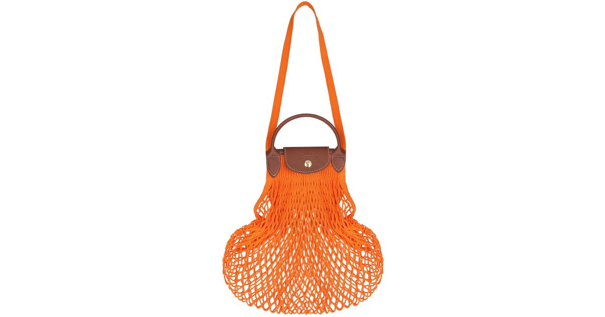 Longchamp Leather Le Pliage Filet Meshknit Bag in Orange Lyst