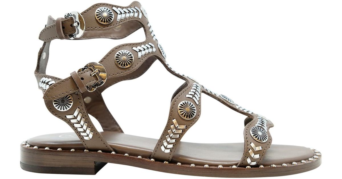 Ash Brown Leather Pacha Sandals in Metallic | Lyst