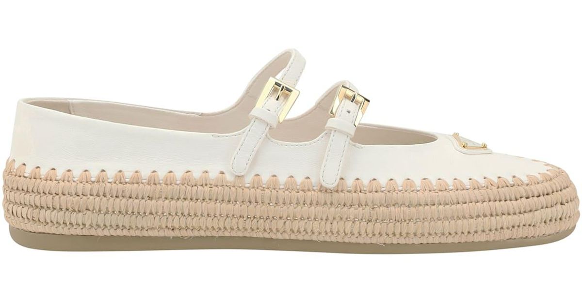 Prada Nappa Leather Ballerinas in White | Lyst