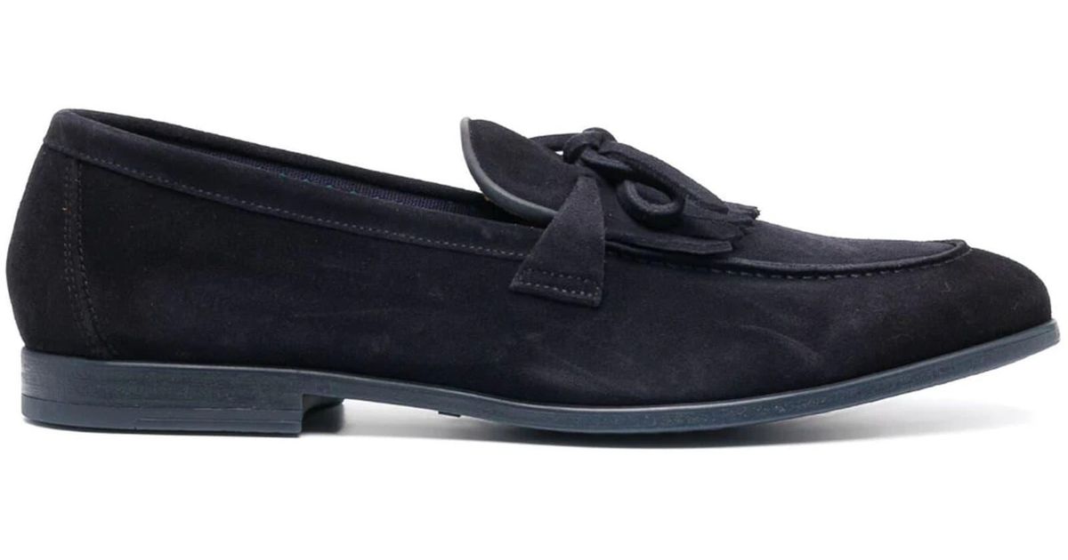 Doucal's Navy Blue Calf Suede Loafers for Men | Lyst