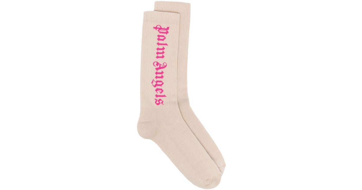 Palm Angels Beige Socks With Pink Logo for Men | Lyst