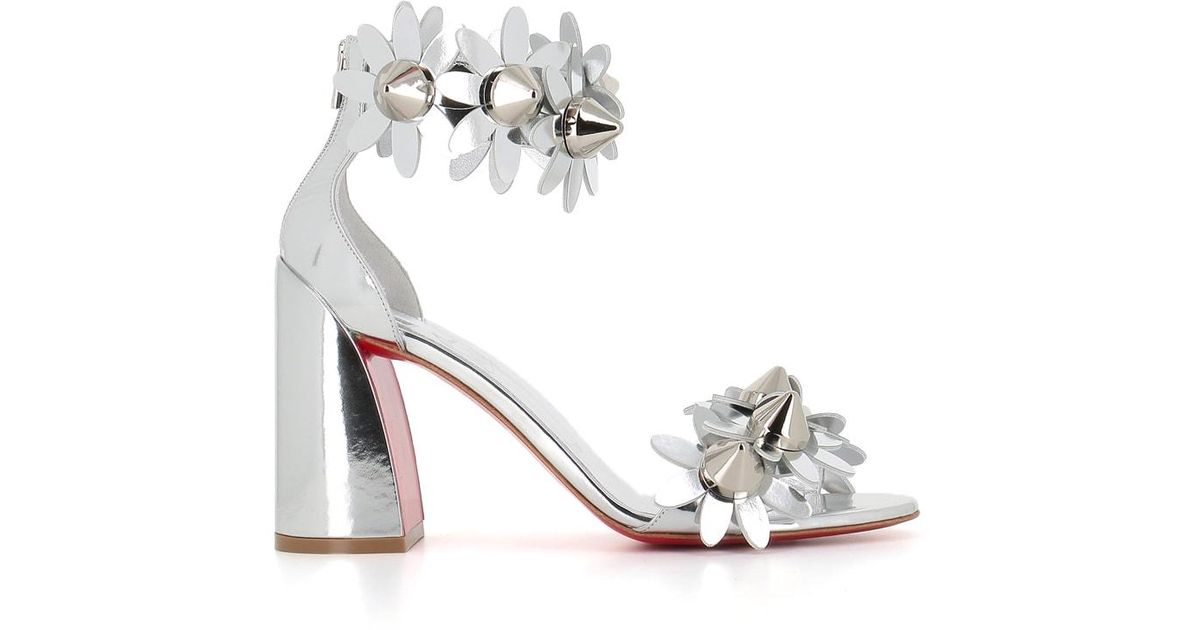 Christian Louboutin Leather Sandalo Daisy Spikes 85 in Silver (Metallic) | Lyst