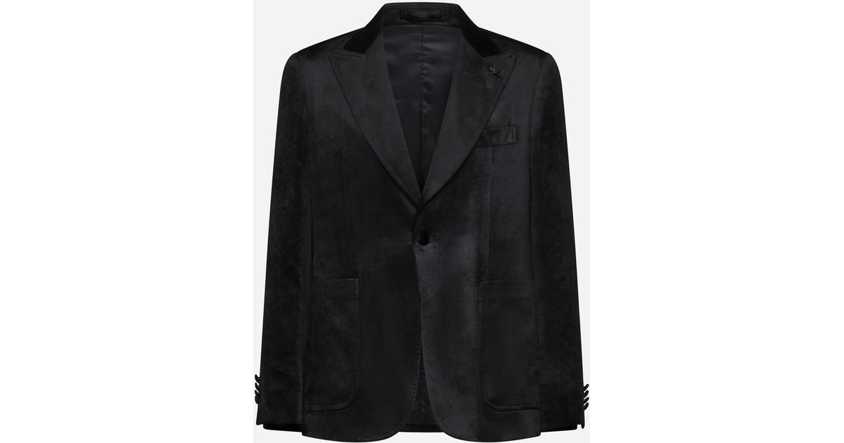 Lardini Velvet Single-breasted Blazer in Black for Men | Lyst