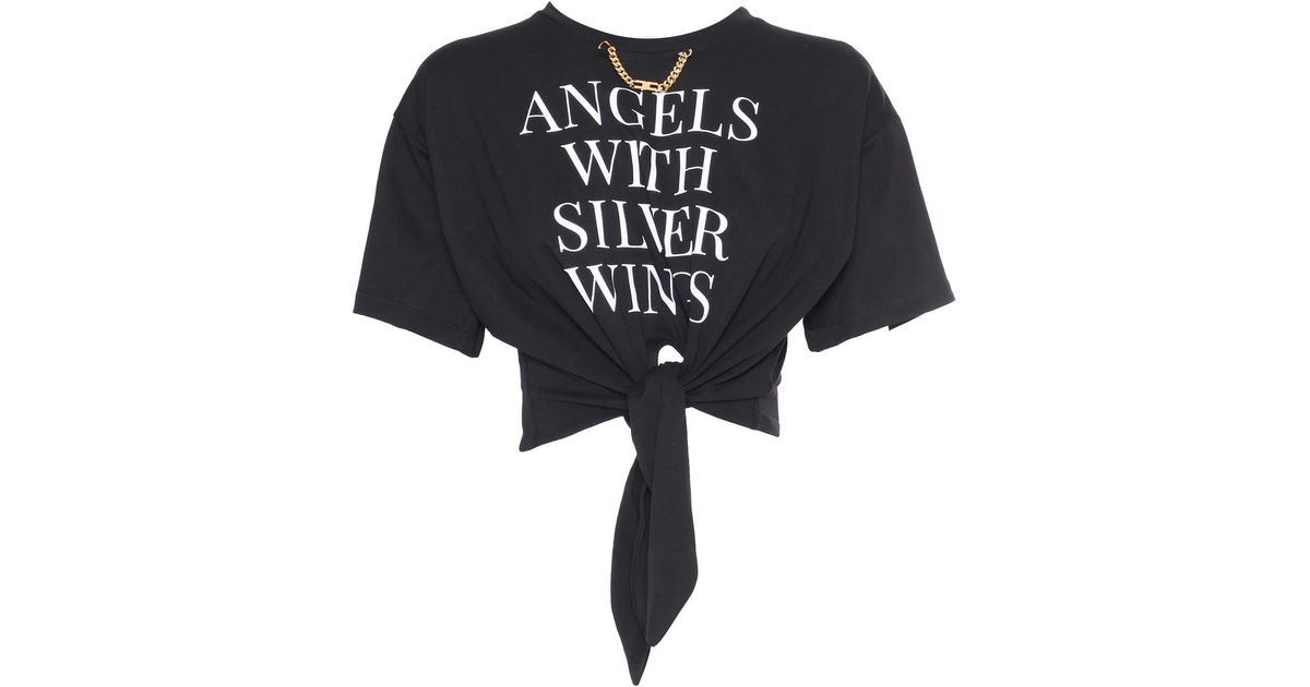 Elisabetta Franchi T-shirt With Print And Chain in Black | Lyst