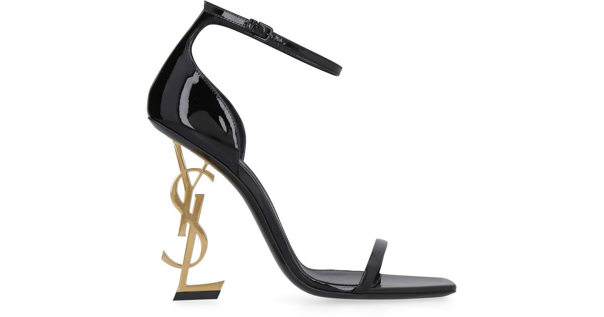 Saint Laurent Opyum Embellished Heels Patent Leather Sandals in Black ...