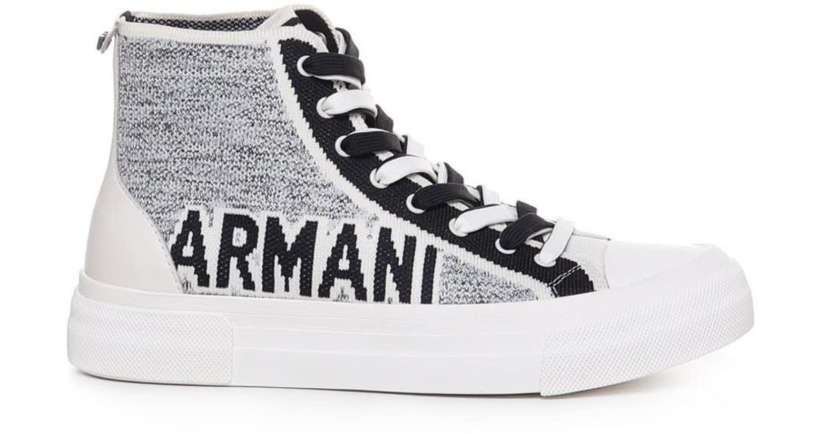Emporio Armani High-top Sneakers In Recycled Knit With Jacquard Logo in ...