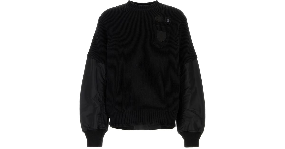 Sacai Gonz Multi Patch Nylon Twill X Knit Sweater in Black