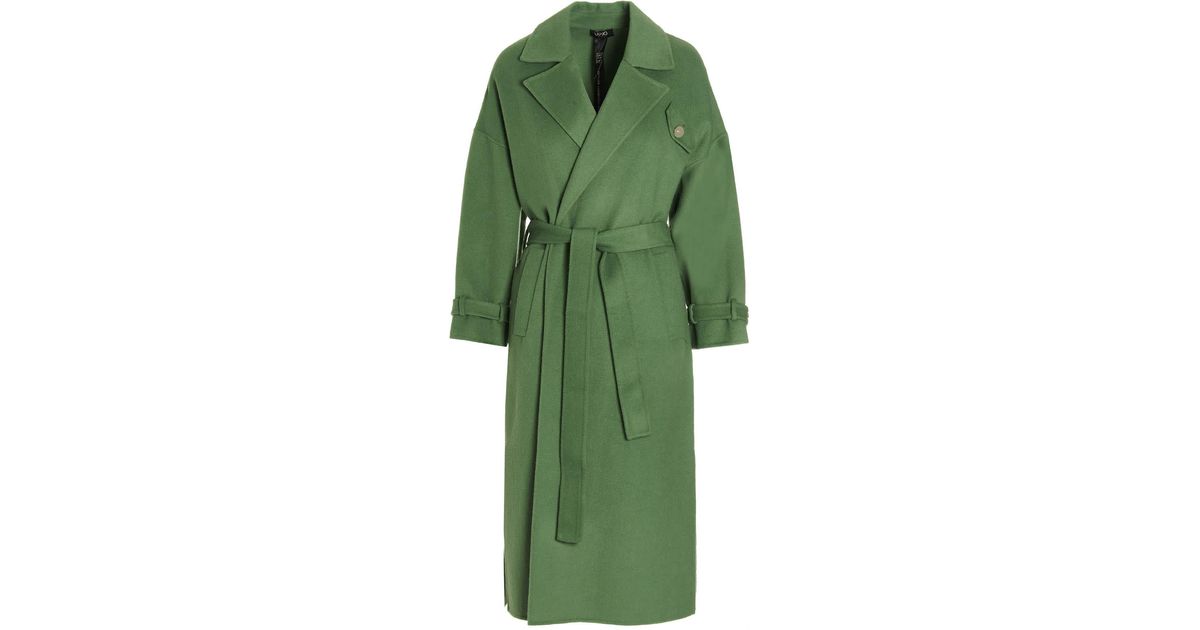 Liu Jo Wool Single Breast Coat in Green | Lyst