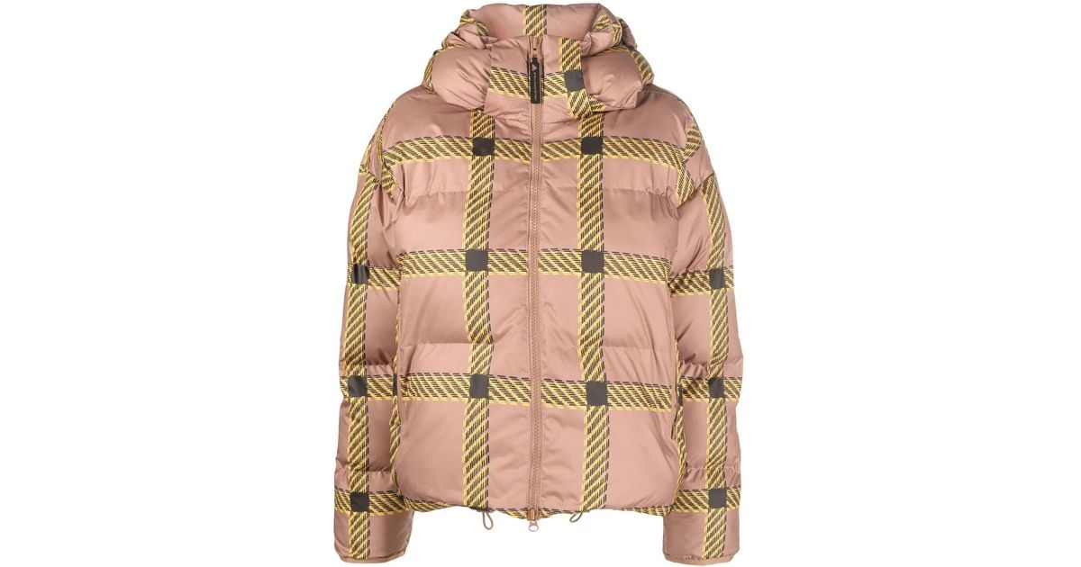 adidas By Stella McCartney Grid-patterned Padded Jacket in Brown | Lyst