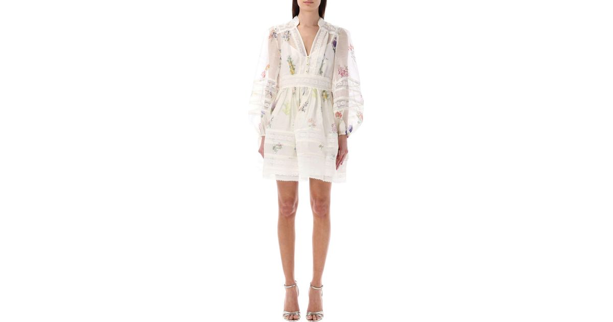 Zimmermann Natura V-Neck Lace Mini Dress in White | Lyst