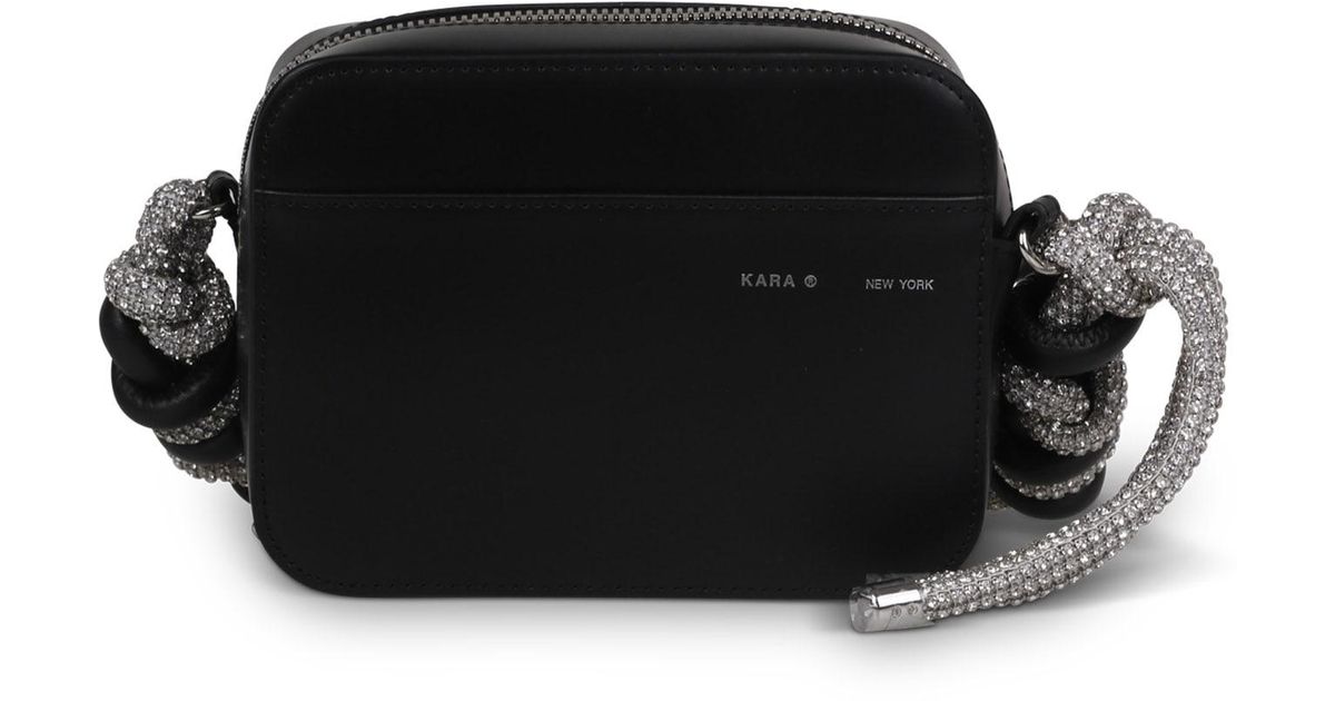 Kara Crystal Leather Shoulder Bag in Black Lyst
