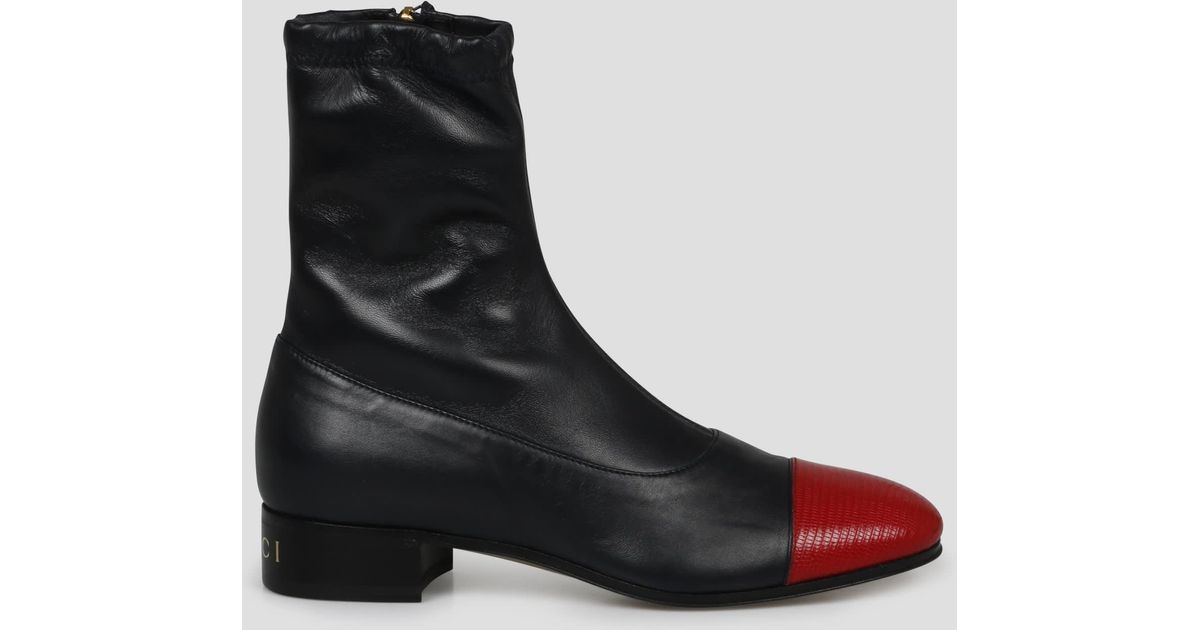 Gucci Lizard Detail Leather Boot in Black for Men Lyst