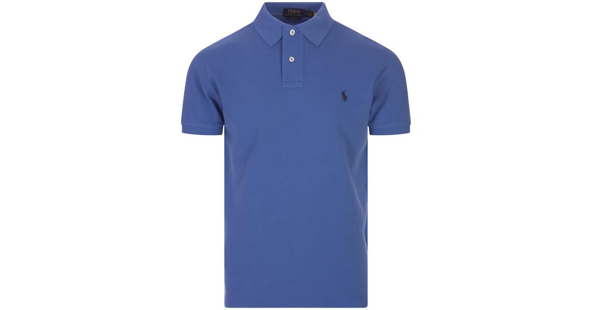 Ralph Lauren Pique Polo Shirt With Pony in Blue for Men | Lyst