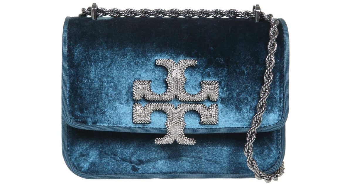 Tory Burch Eleanor Bag In Velvet With Logo With Crystals in Blue Lyst
